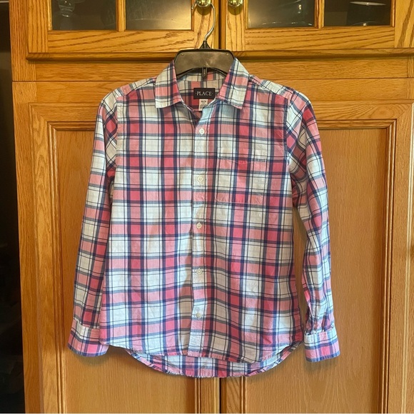 Place Plaid Kids Shirt - Pink and Blue unisex button down size large(10/12) - Picture 1 of 6